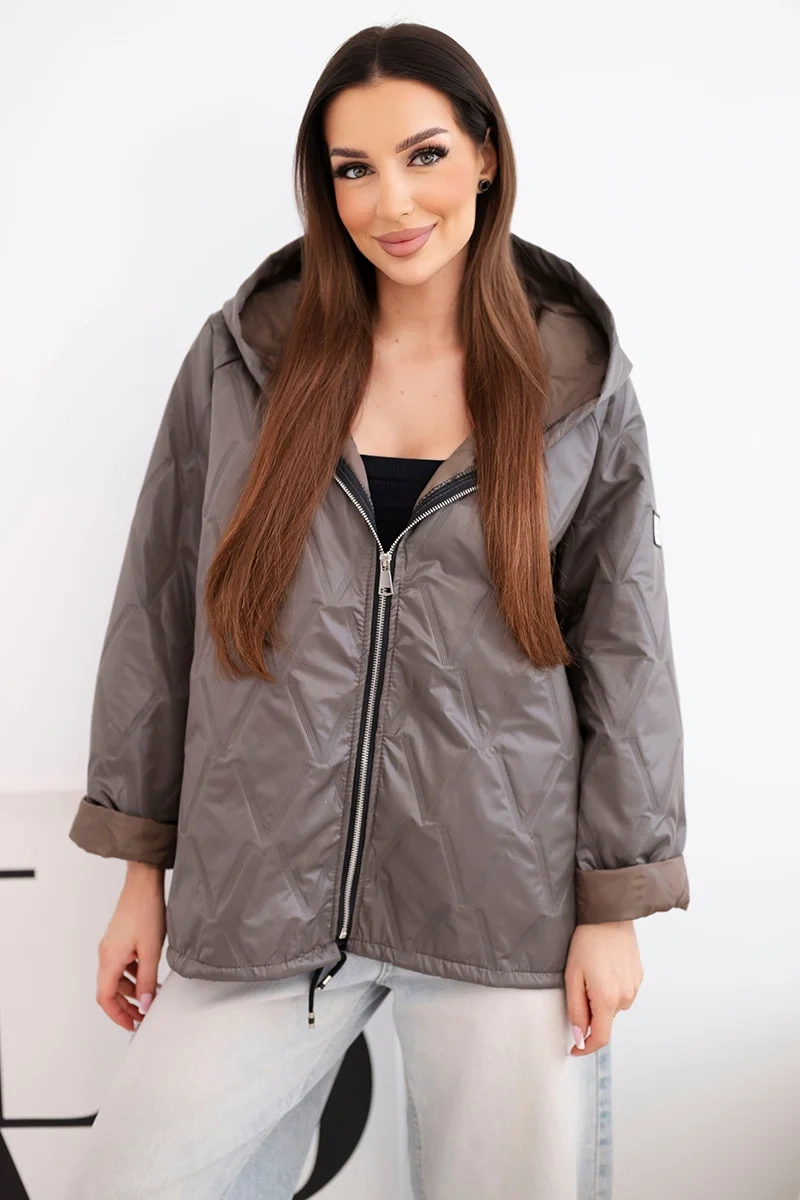 Kurtka damska wiosenna pikowana z kapturem i zamkiem fango