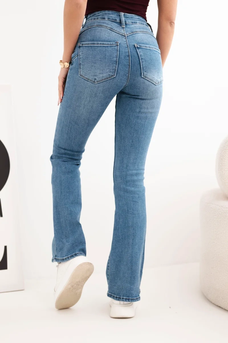 Spodnie damskie z rozszerzaną nogawką z wysokim stanem jeansowe - obrazek 4