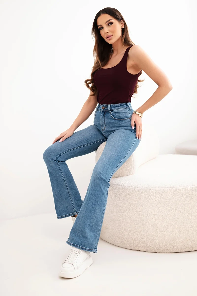 Spodnie damskie z rozszerzaną nogawką z wysokim stanem jeansowe