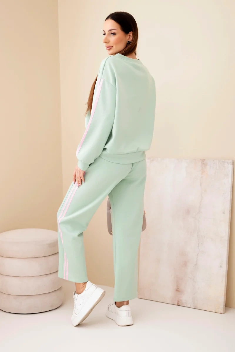 Komplet damski wiskozowy masełko z lampasami ciemny miętowy - obrazek 3