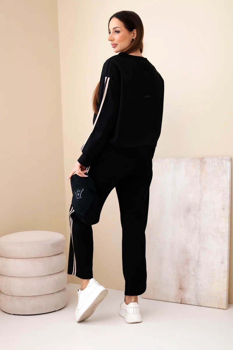 Komplet damski wiskozowy masełko z lampasami czarny - obrazek 3