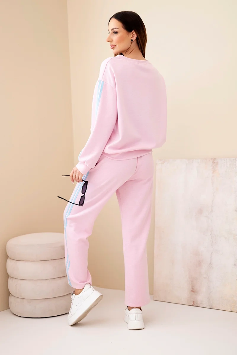 Komplet damski wiskozowy masełko z lampasami pudrowy róż - obrazek 3