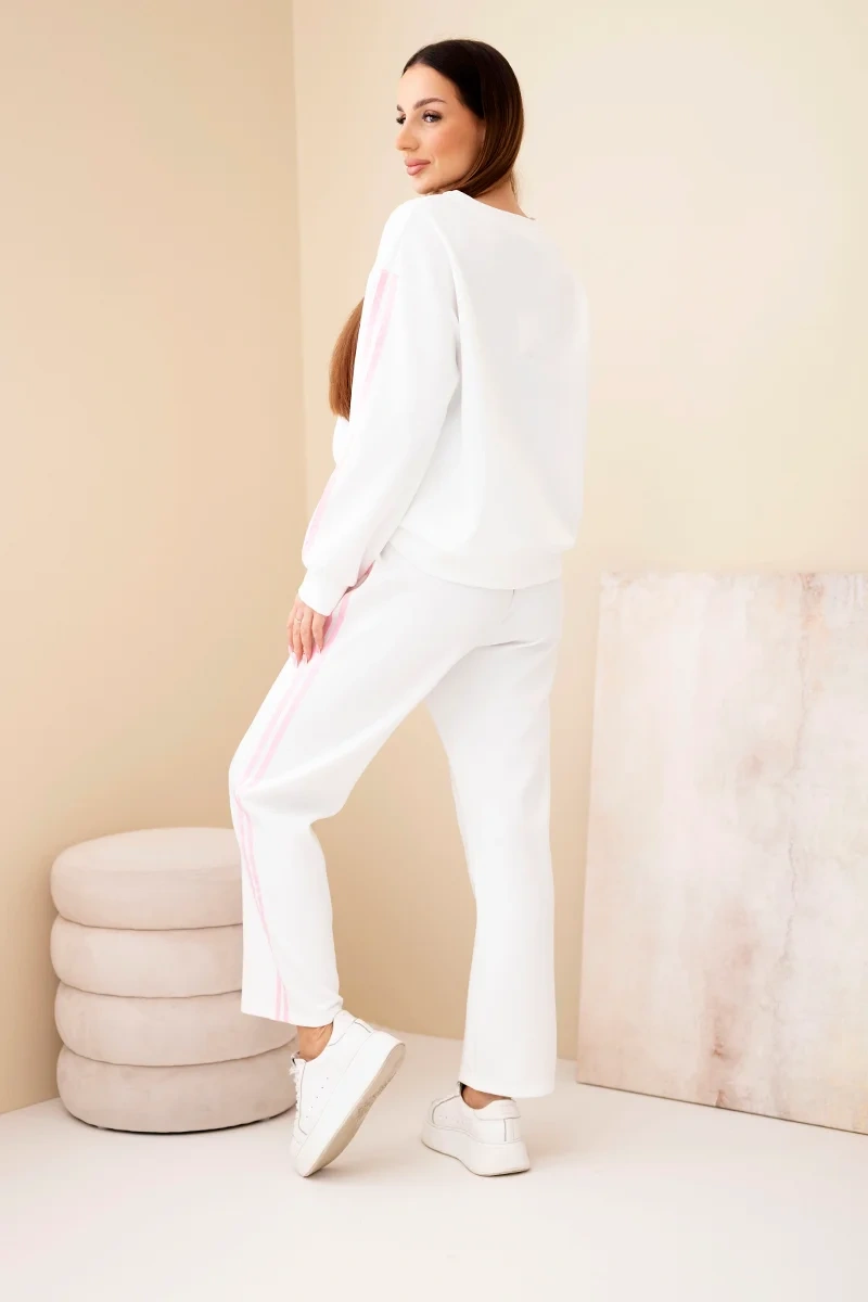 Komplet damski wiskozowy masełko z lampasami ecru - obrazek 3