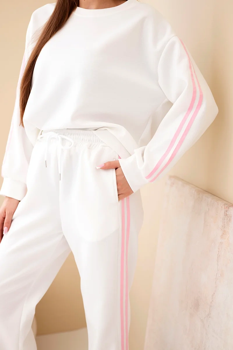 Komplet damski wiskozowy masełko z lampasami ecru - obrazek 4