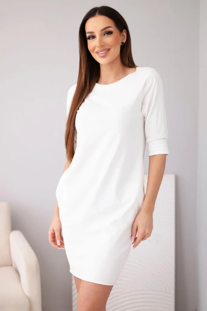 Sukienka damska bawełniana z rękawem 3/4 i kieszeniami biała