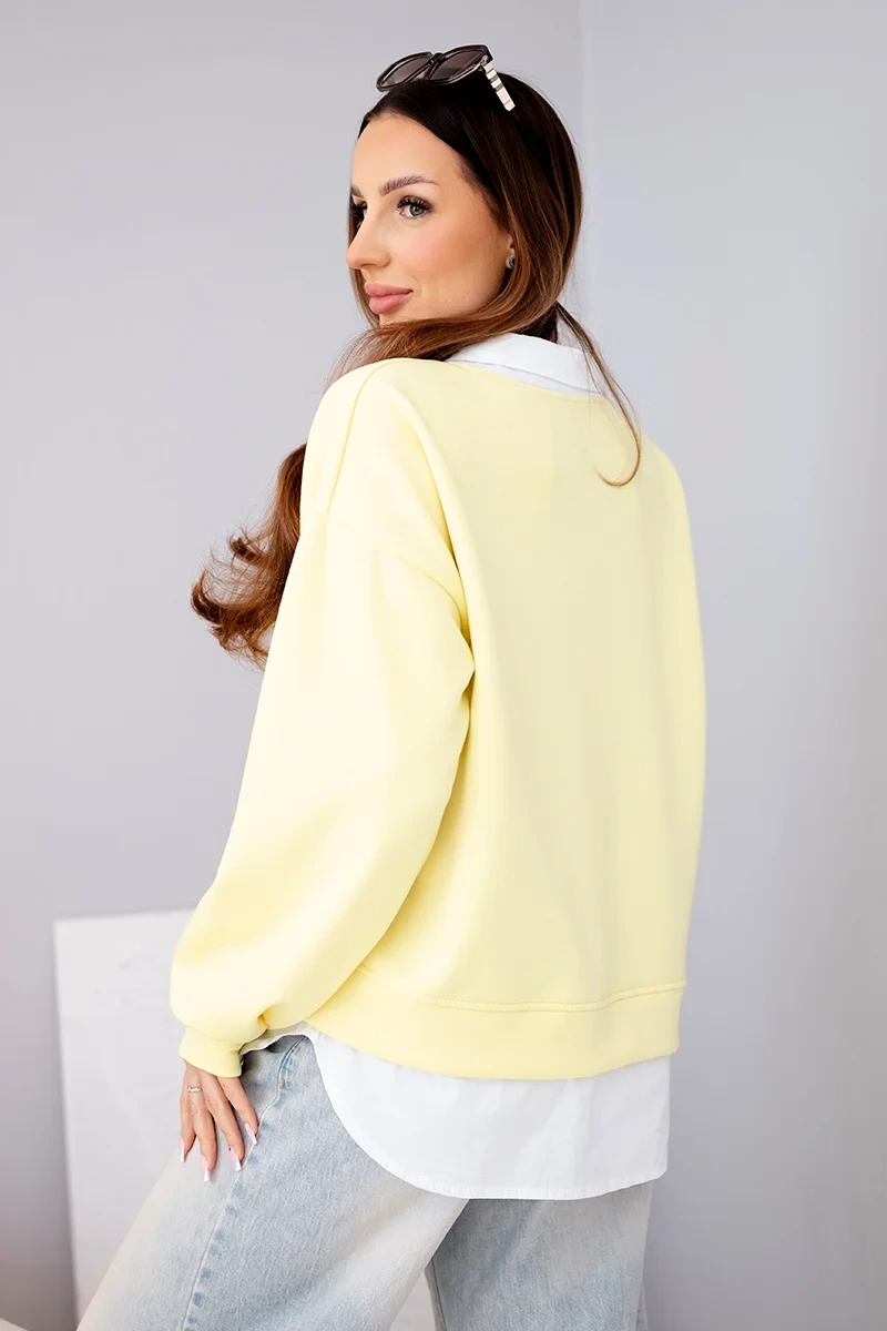 Bluza damska masełkowa z wiskozy i z koszulową wstawką żółta - obrazek 3