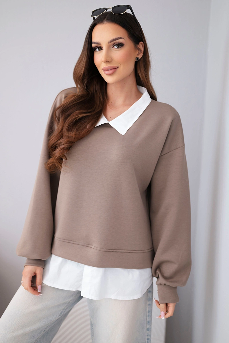 Bluza damska masełkowa z wiskozowy i z koszulową wstawką fango