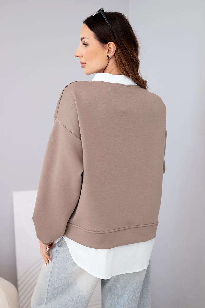 Bluza damska masełkowa z wiskozy i z koszulową wstawką fango - obrazek 3