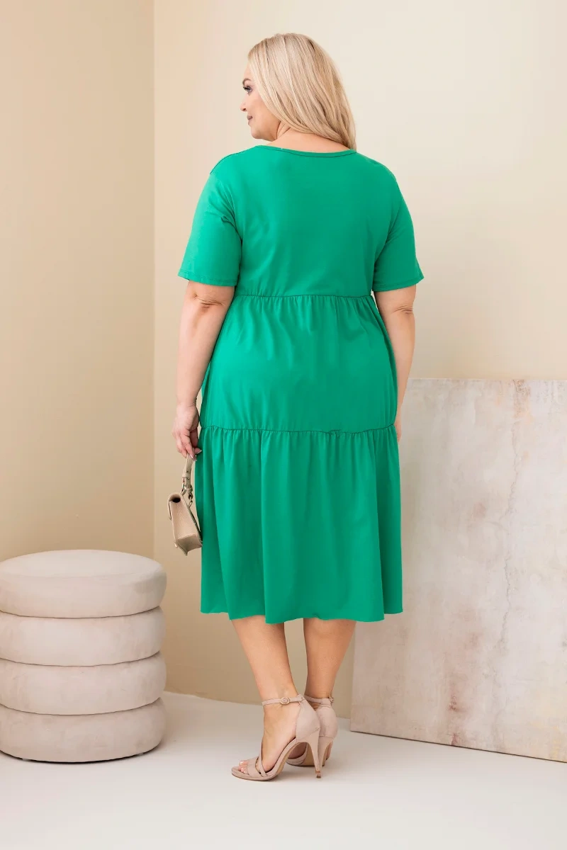 Sukienka damska bawełniana Plus Size z krótkim rękawem i falbaną zielona - obrazek 3