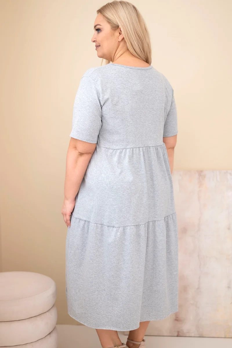 Sukienka damska bawełniana Plus Size z krótkim rękawem i falbaną szary melanż - obrazek 3