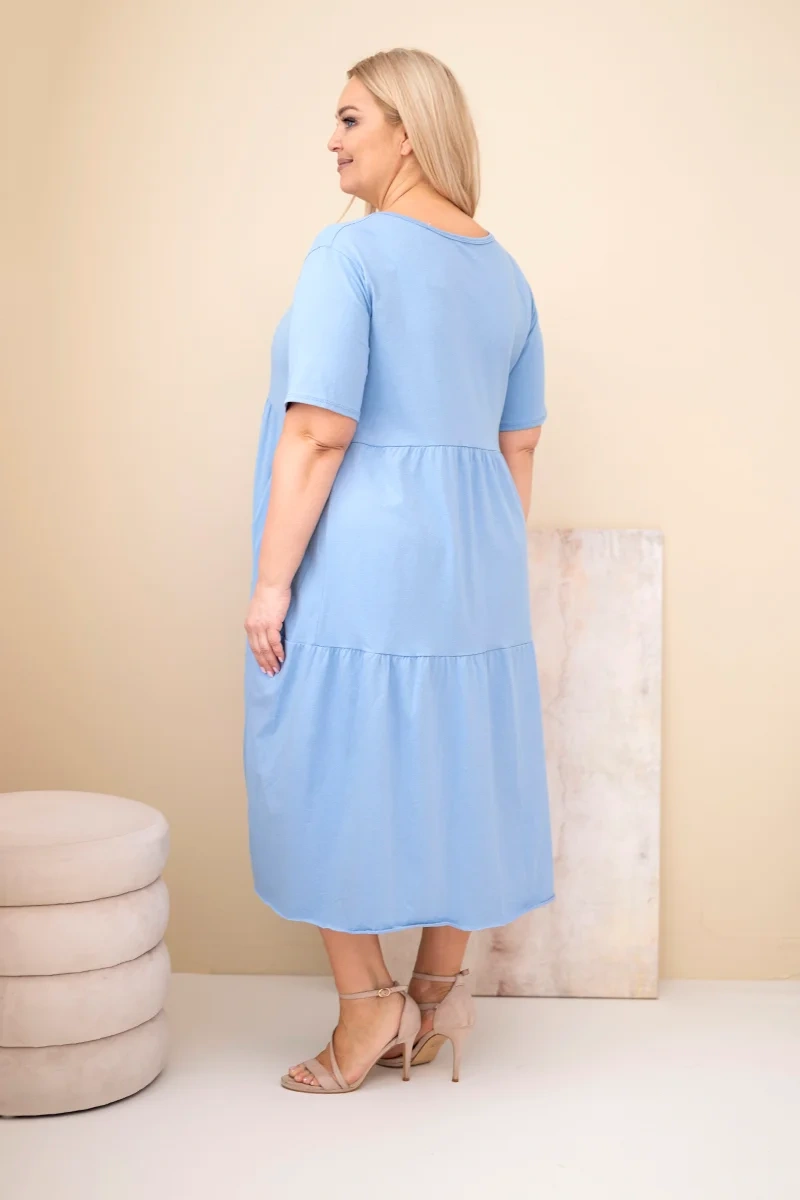 Sukienka damska bawełniana Plus Size z krótkim rękawem i falbaną jeansowa - obrazek 3