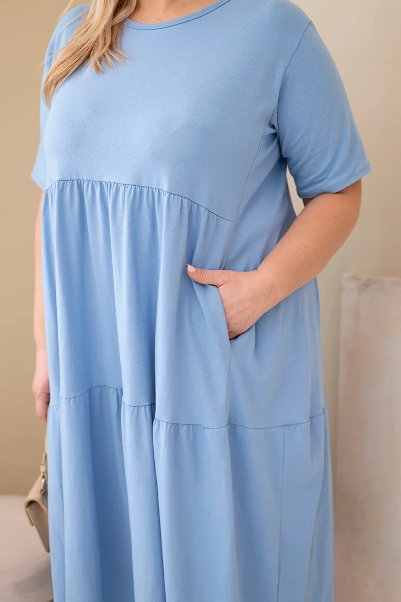 Sukienka damska bawełniana Plus Size z krótkim rękawem i falbaną jeansowa - obrazek 4