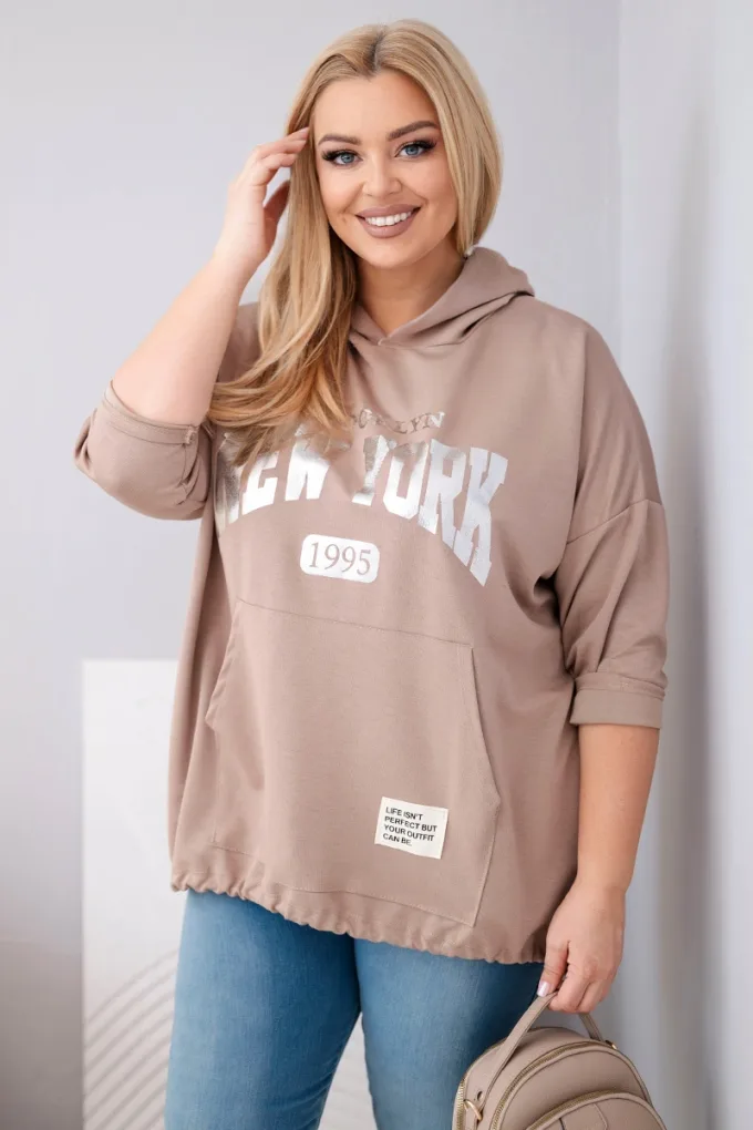 Bluza damska Plus Size wiskozowa z kapturem i kieszenią kangurką fango