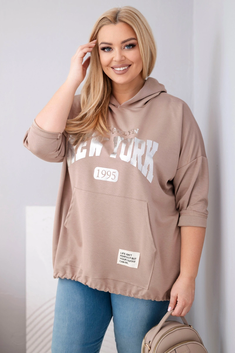 Bluza damska Plus Size wiskozowa z kapturem i kieszenią kangurką fango