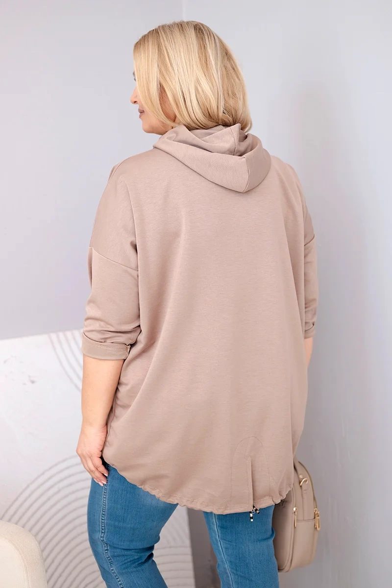 Bluza damska Plus Size wiskozowa z kapturem i kieszenią kangurką fango - obrazek 3