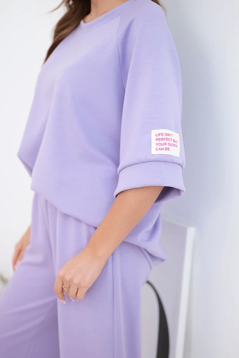 Komplet damski masełkowy z wiskozy bluza i szerokie spodnie jasno fioletowy - obrazek 4