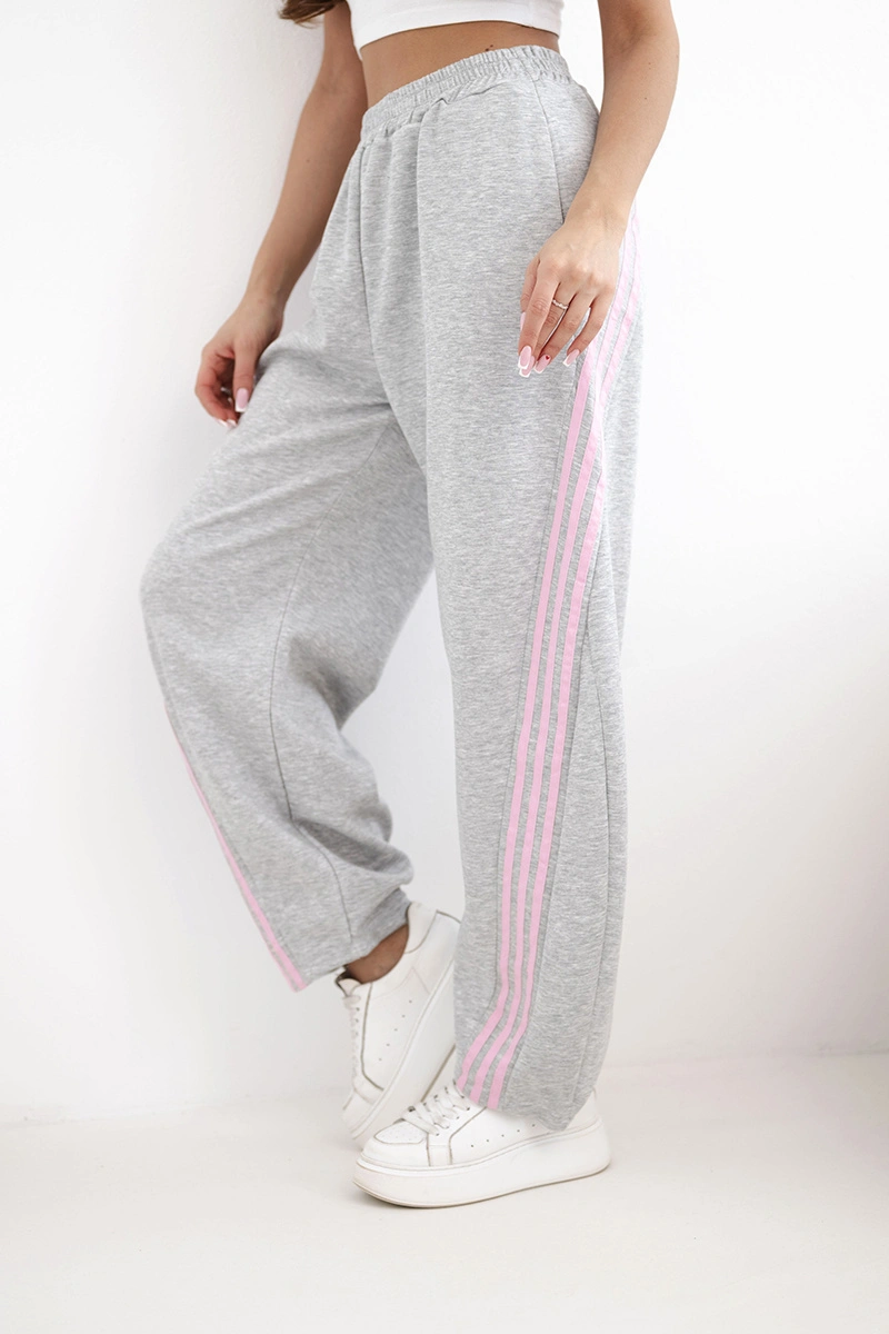 Spodnie damskie masełkowe z wiskozy z lampasem szare