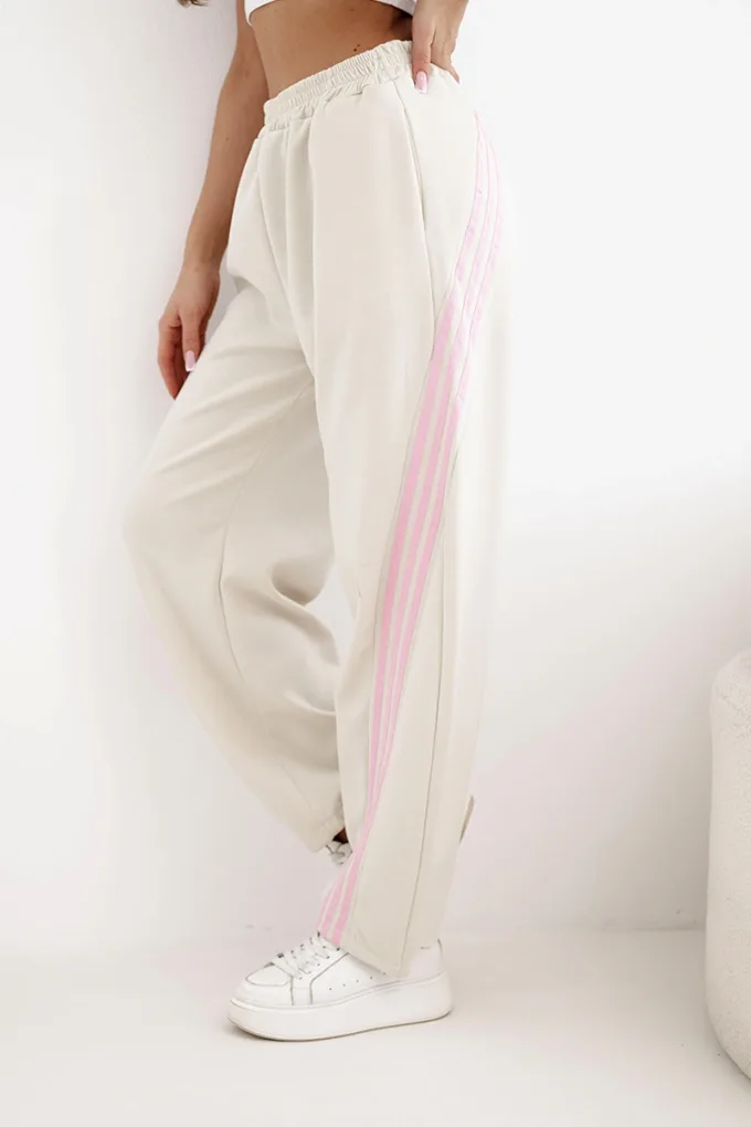 Spodnie damskie masełkowe z wiskozy z lampasem beżowe