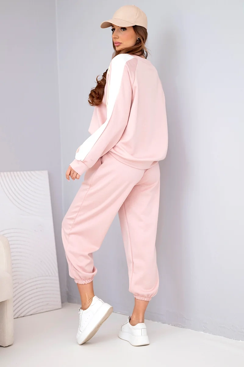 Komplet damski masełkowy z lampasem i ściągaczem ciemny pudrowy róż - obrazek 3