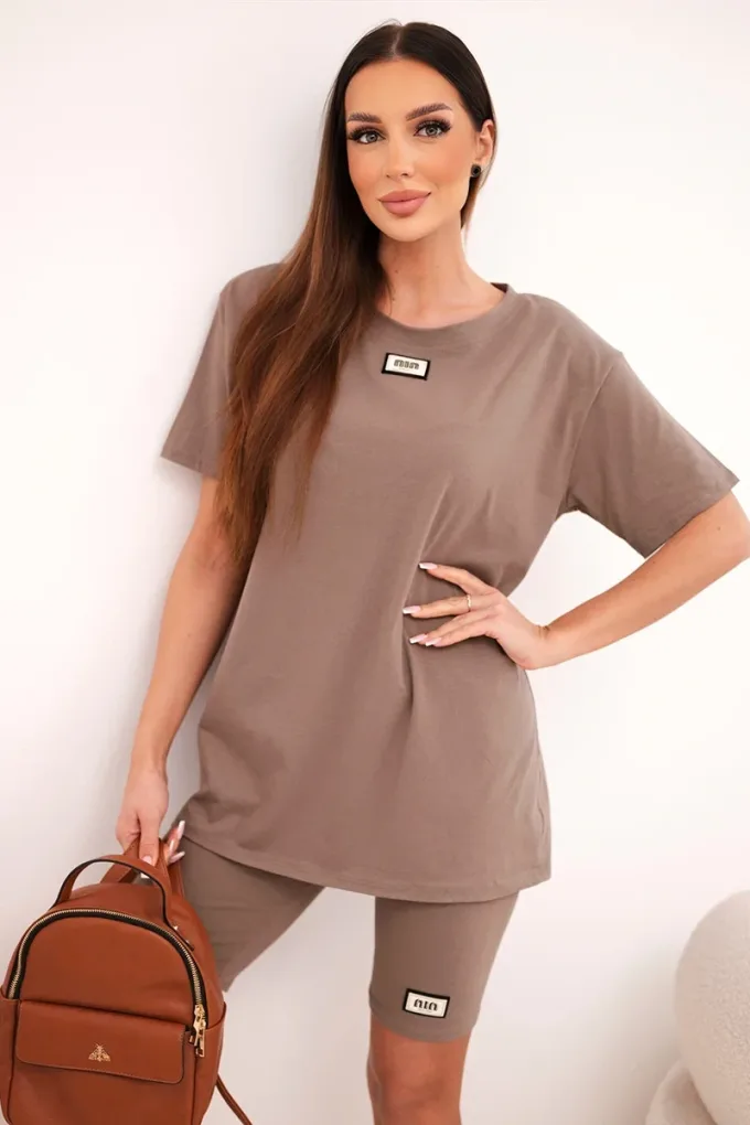 Komplet damski bawełniany z krótkim rękawem i szortami fango