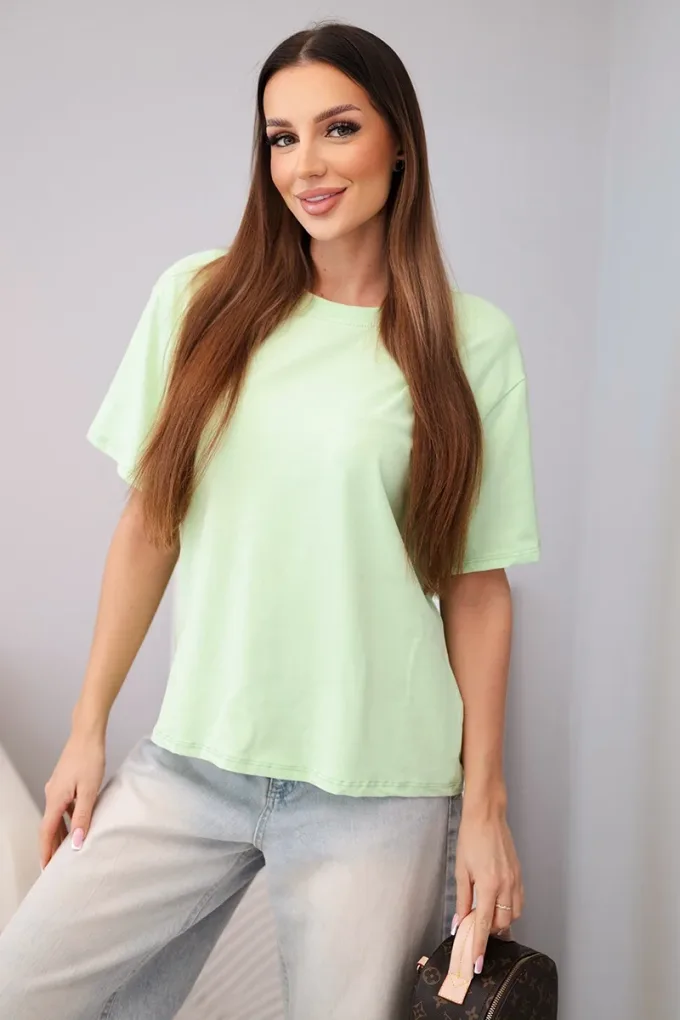 Bluzka damska bawełniana basic z krótkim rękawem jabłkowa