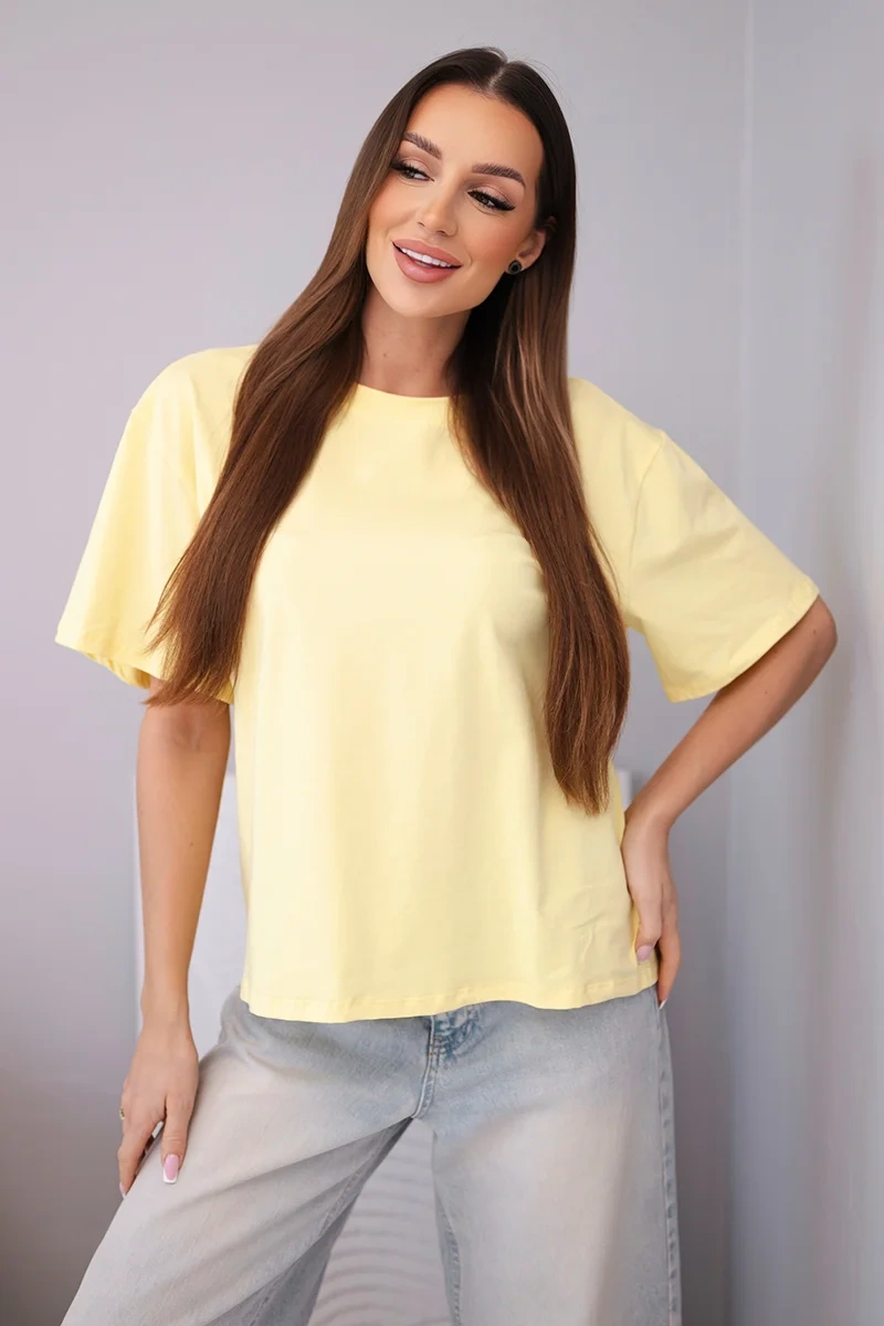 Bluzka damska bawełniana basic z krótkim rękawem żółta