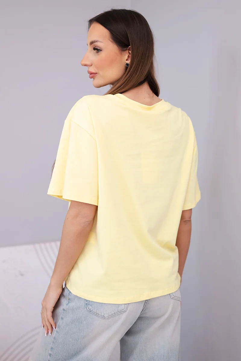Bluzka damska bawełniana basic z krótkim rękawem żółta - obrazek 3