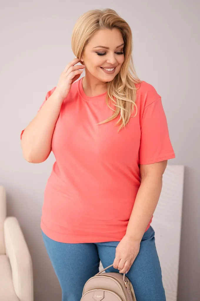 Bluzka damska bawełniana Plus Size z krótkim rękawem basic malinowa