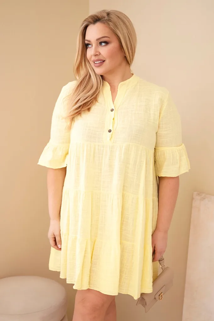 Sukienka damska bawełniana Plus Size z falbanami żółta
