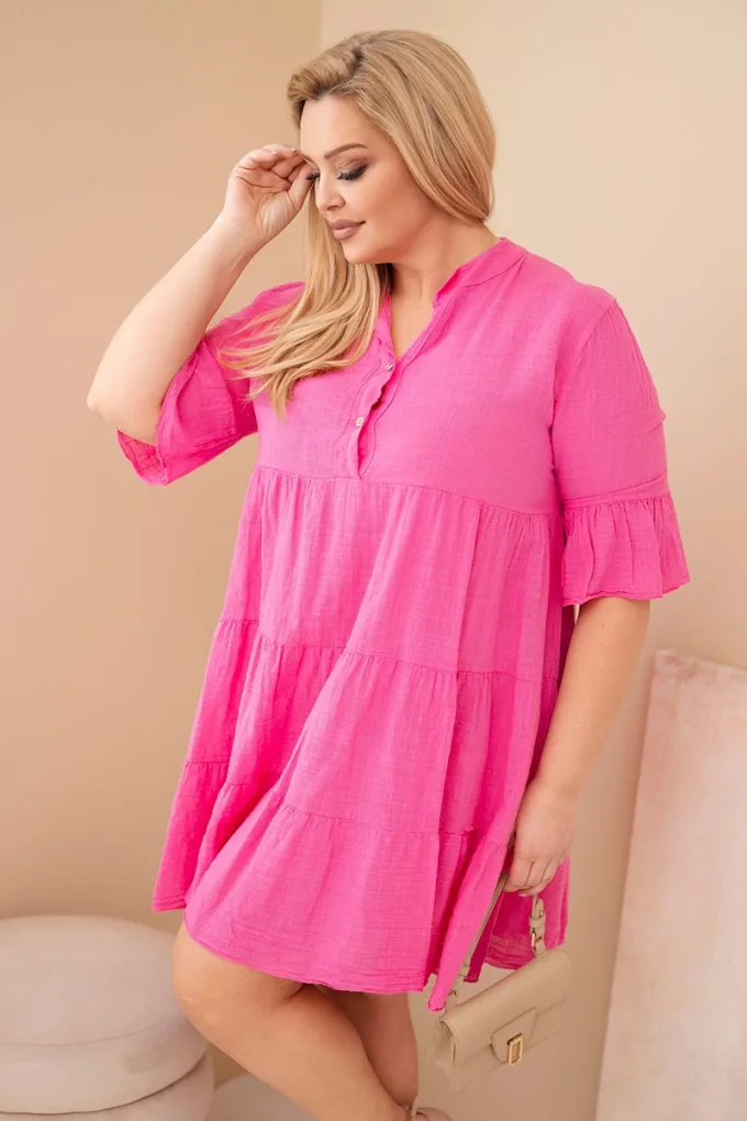 Sukienka damska bawełniana Plus Size z falbanami różowa
