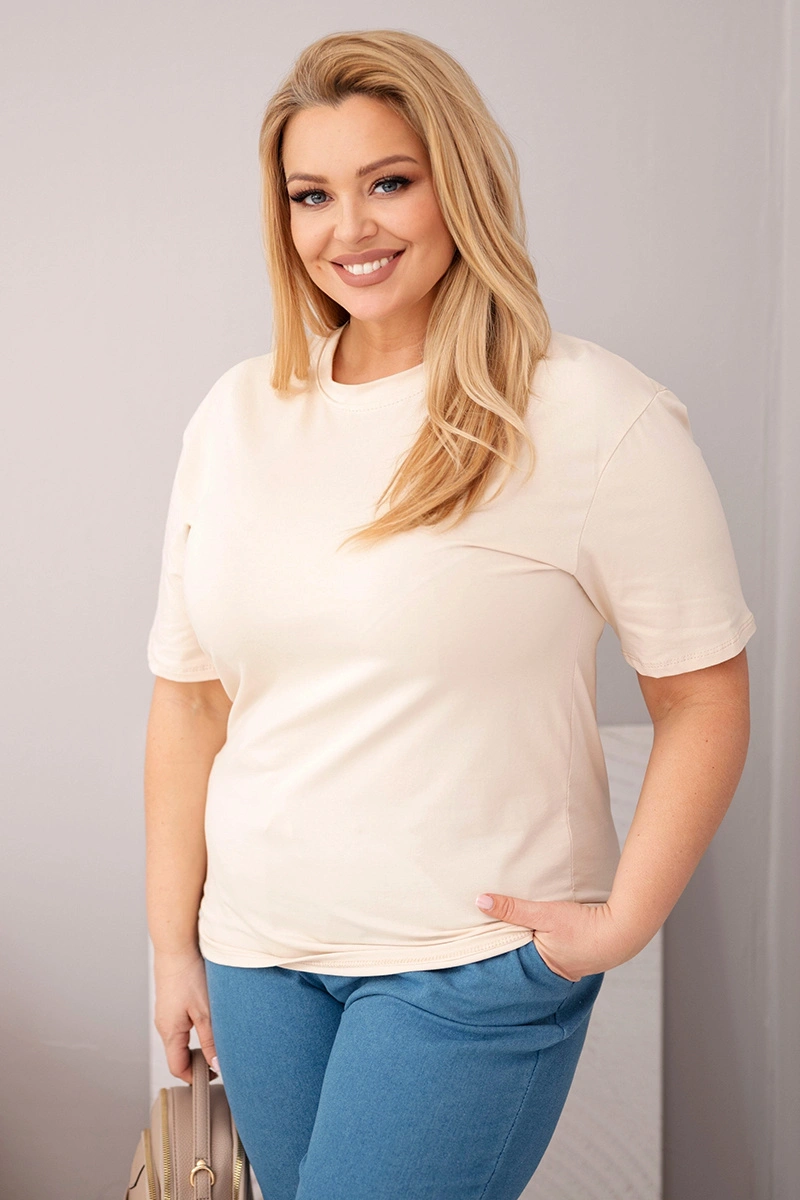 Bluzka damska bawełniana Plus Size z krótkim rękawem basic beżowa