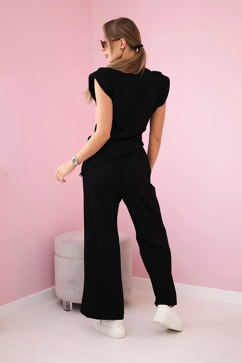 Komplet asymetryczna bluzka + spodnie czarny - obrazek 3