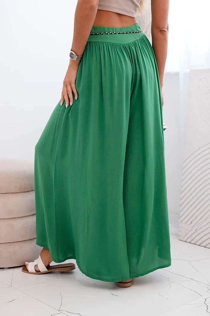 Spodnie damskie z wiskozy z szeroką nogawką zielone - obrazek 3