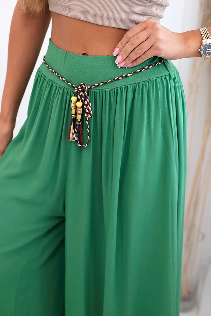 Spodnie damskie z wiskozy z szeroką nogawką zielone - obrazek 4