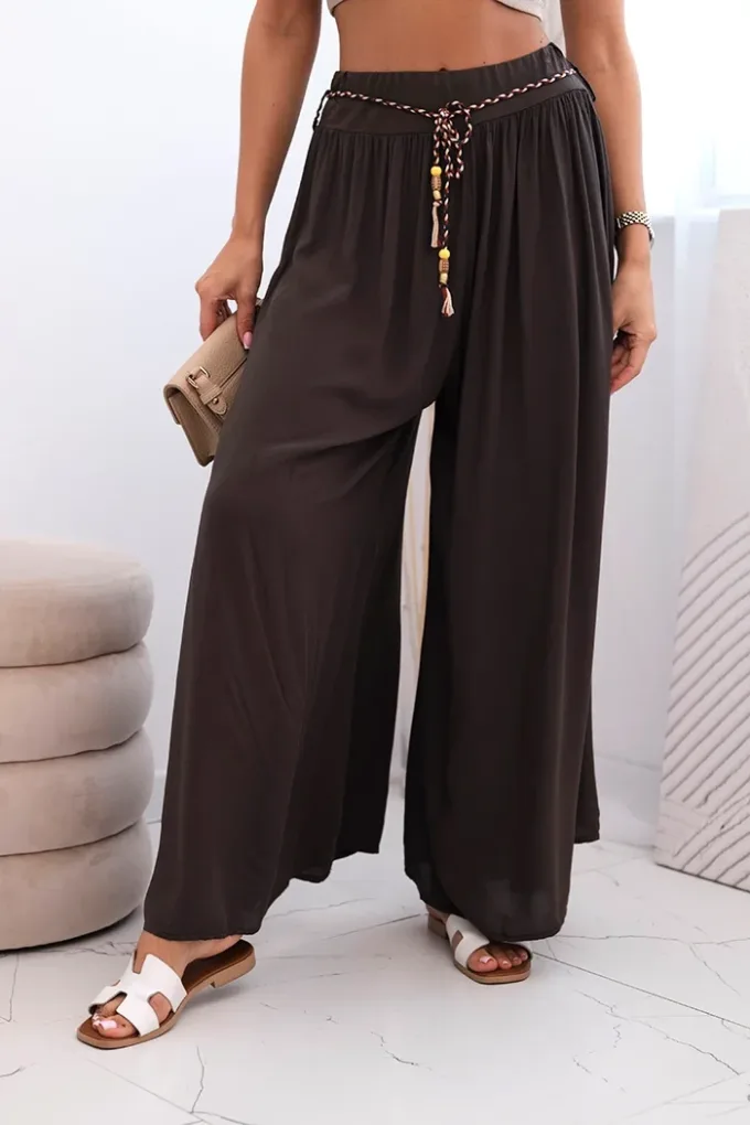 Spodnie damskie z wiskozy z szeroką nogawką brązowe