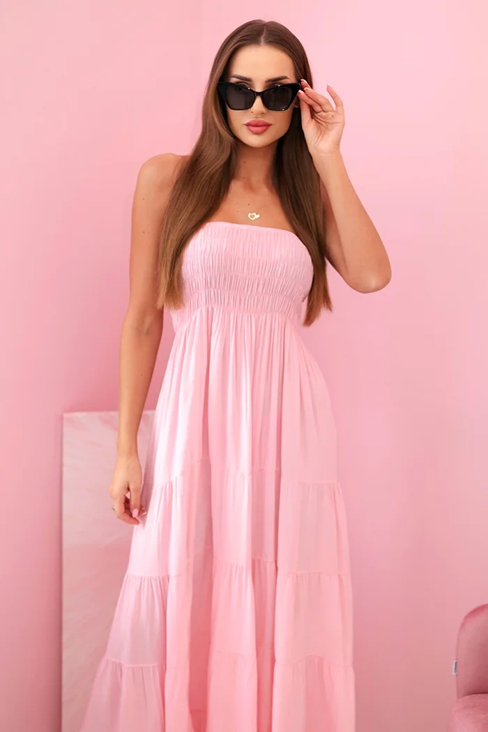 Sukienka damska wiskozowa z elastyczną górą cukierkowy róż