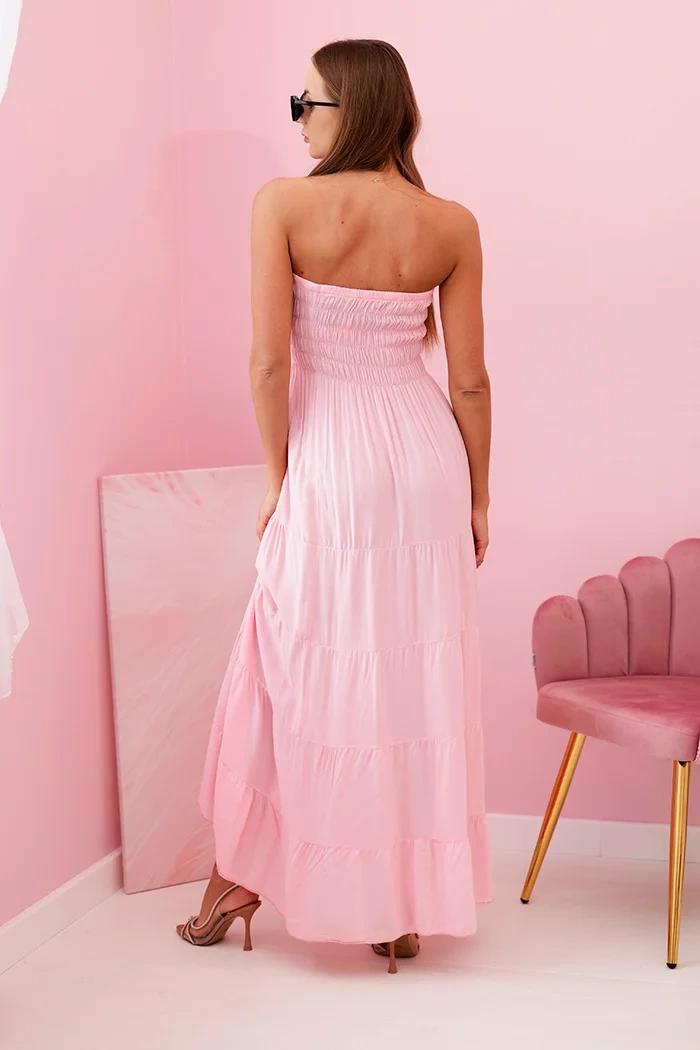 Sukienka damska wiskozowa z elastyczną górą cukierkowy róż - obrazek 3