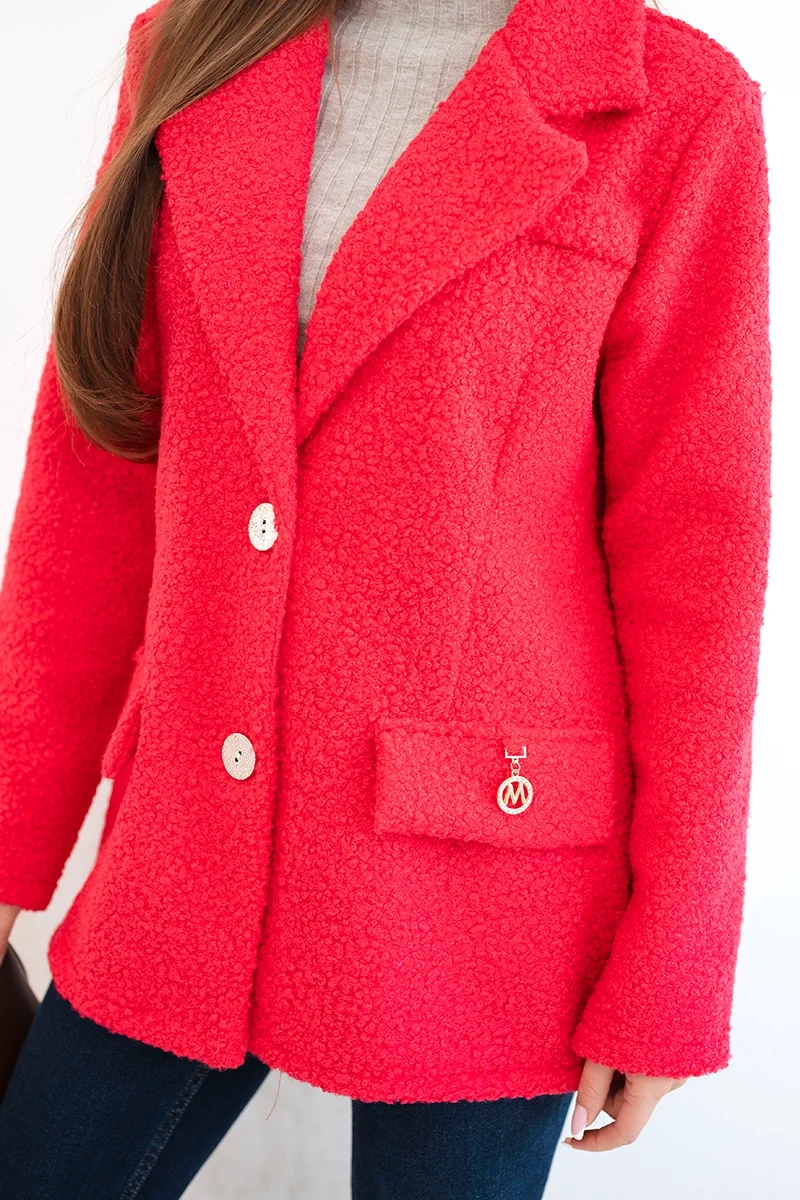 Kurtka damska z miękkiego baranka z kołnierzem fuksja - obrazek 4