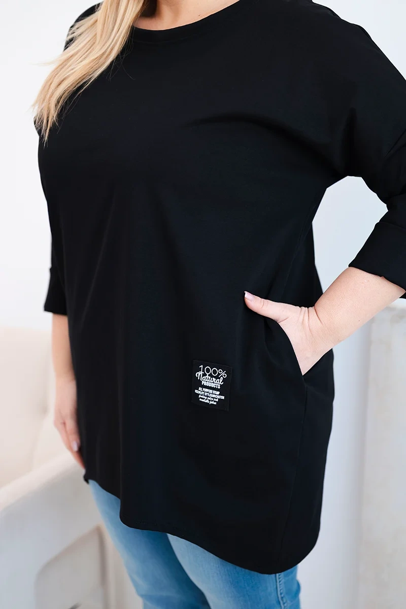 Bluzka damska Plus Size z dłuższym tyłem i długim rękawem czarna - obrazek 4