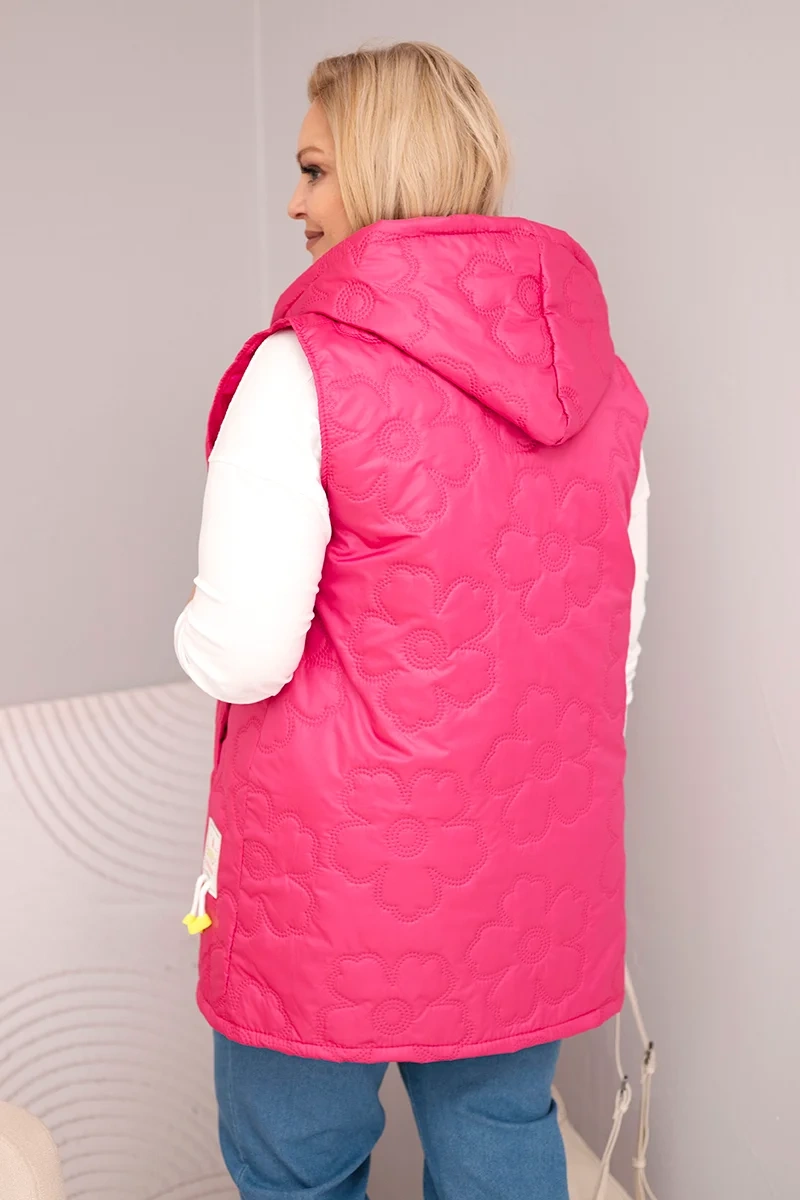 Kamizelka damska Plus Size z kapturem i pikowaniem w kwiaty fuksja - obrazek 4