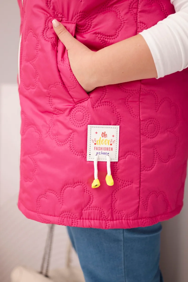 Kamizelka damska Plus Size z kapturem i pikowaniem w kwiaty fuksja - obrazek 3