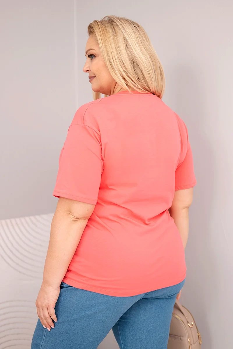 Bluzka damska bawełniana Plus Size z krótkim rękawem basic malinowa - obrazek 3
