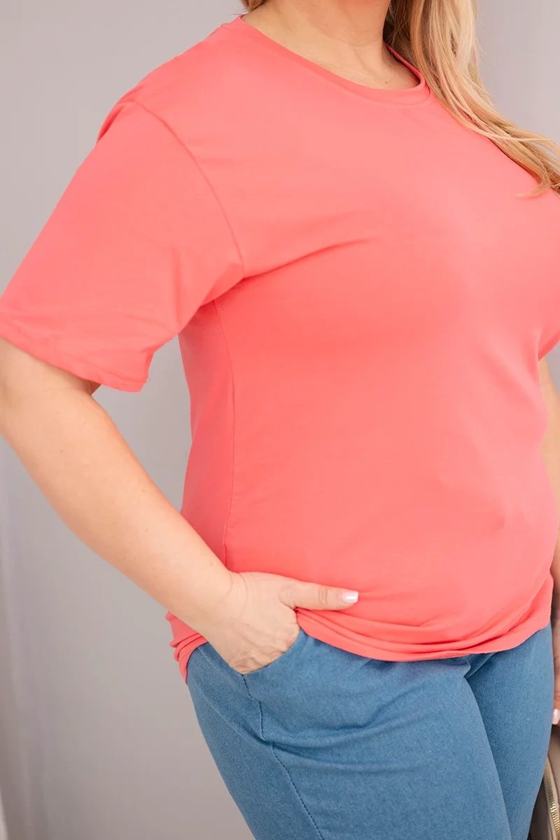 Bluzka damska bawełniana Plus Size z krótkim rękawem basic malinowa - obrazek 4
