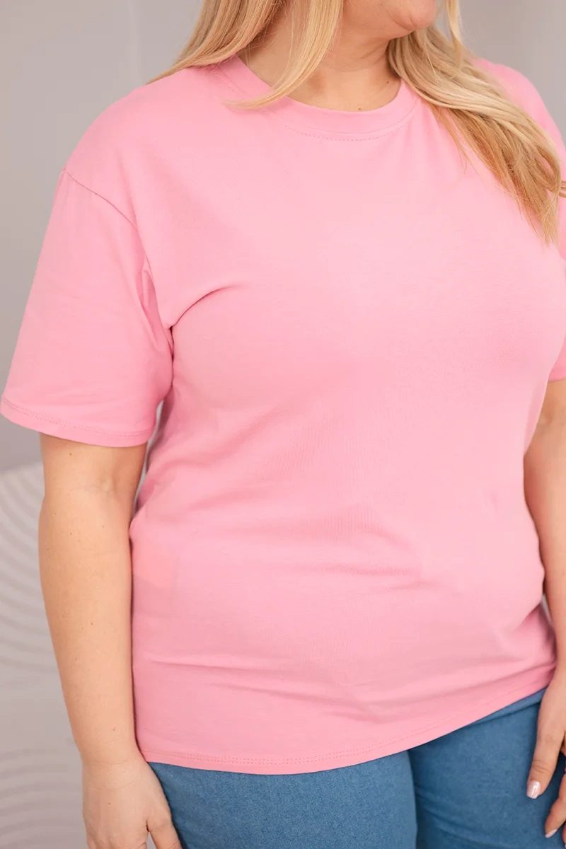 Bluzka damska bawełniana Plus Size z krótkim rękawem basic jasno różowa - obrazek 4