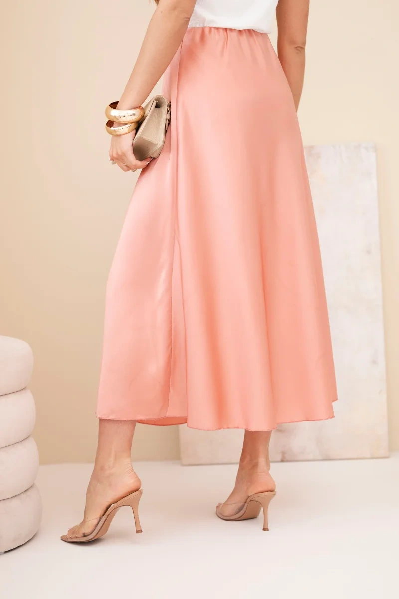 Spódnica damska wiskozowa rozkloszowana ciemno morelowa - obrazek 3