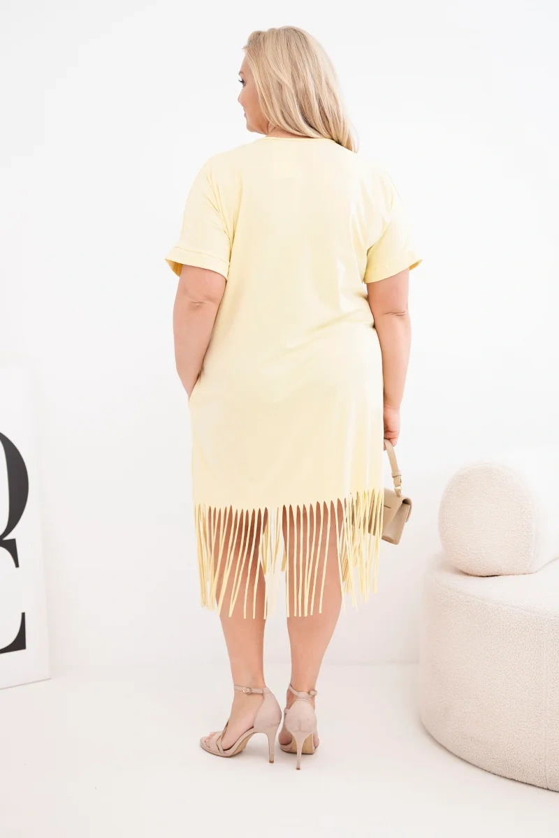 Sukienka damska bawełniana z dekoltem V i frędzlami Plus Size żółta - obrazek 3