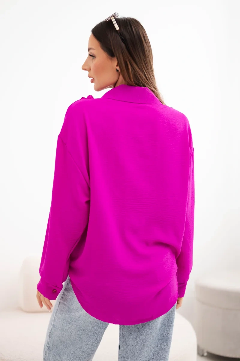 Koszula damska wiskozowa z długim rękawem i falbanami ciemno fioletowa - obrazek 3