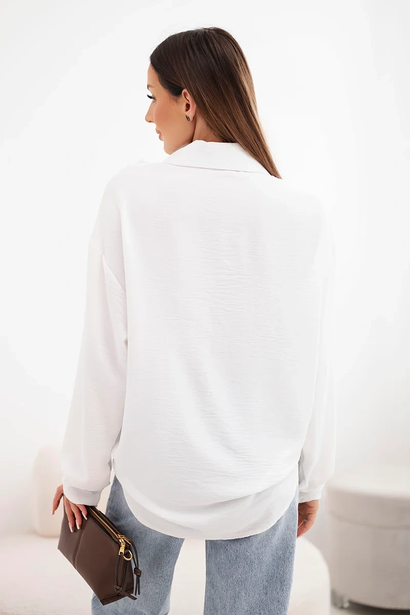 Koszula damska wiskozowa z długim rękawem i falbanami biała - obrazek 4