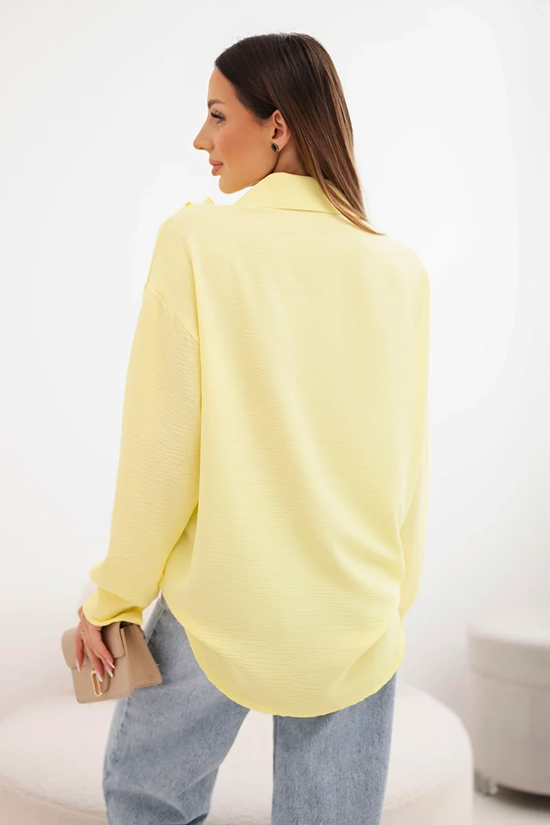 Koszula damska wiskozowa z długim rękawem i falbanami żółta - obrazek 3
