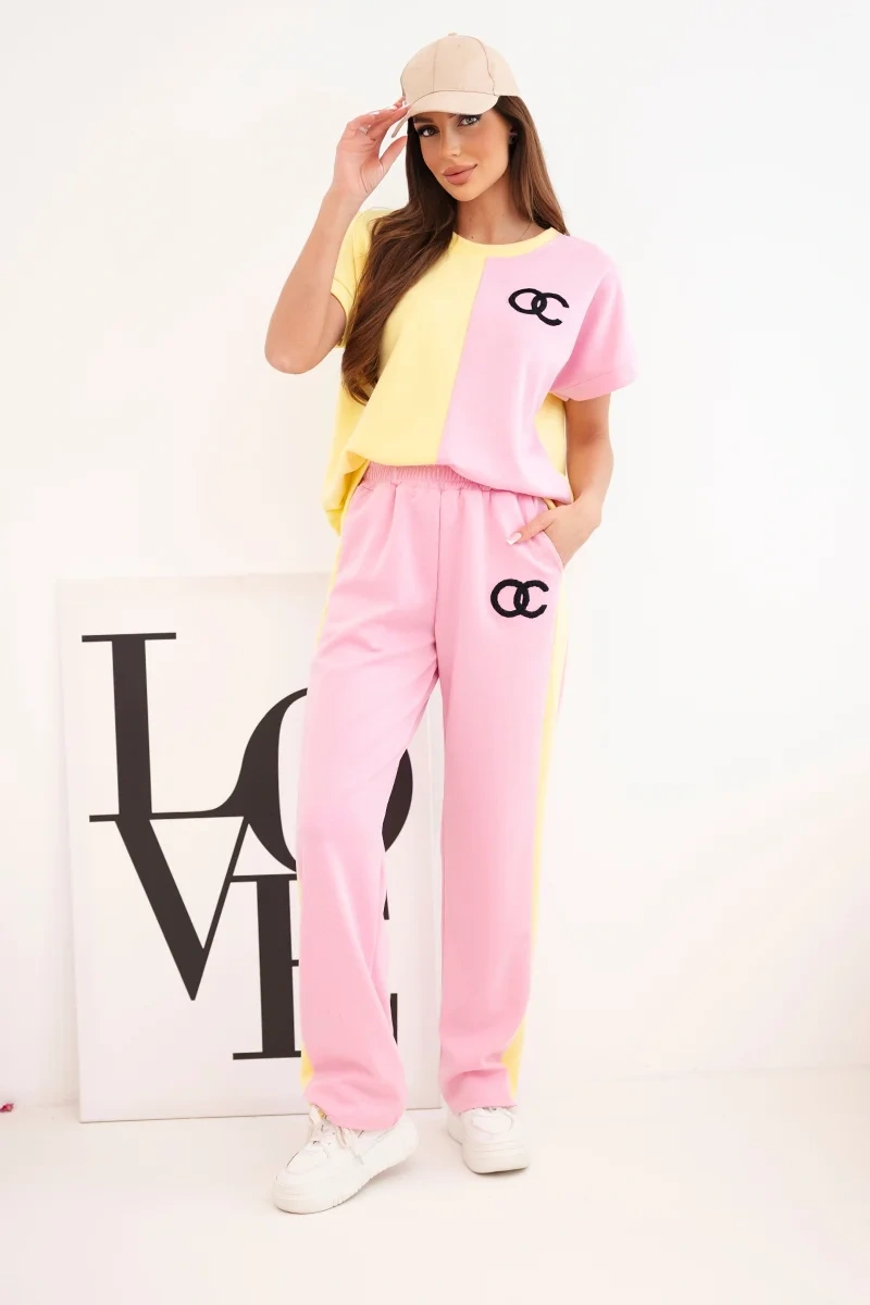 Komplet damski masełkowy z bluzą oversize i szerokimi spodniami żółty - obrazek 2